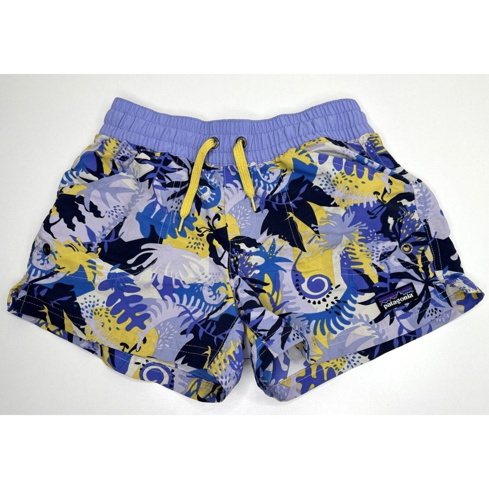 Patagonia Girl's Costa Rica Baggies Wide Waratah Pipe Purple Tropical Shorts Med